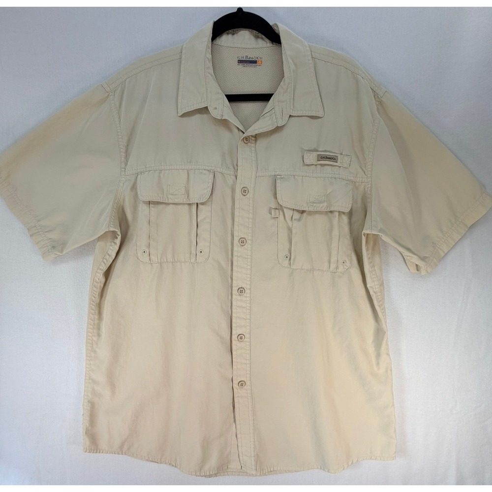 GH Bass Explorer Series Mens XL Tan Short Sleeve Fishing Hiking Shirt Ventilated